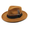 Herbst Woll Feather Faszinator Bowler Hut Frauen Britisch Retro Rollted Bim Party Fedora Hut Männer lässig Filzkappe