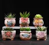 Gruboziarnista ceramika retro kolorowy pomalowany garnek z stojakiem na stojak soczysta roślina kwiat bonsai sadzarzy wazonowe ozdoby stacjonarne 29380697