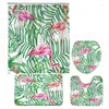 Duschvorhänge Flamingo Vorhang wasserdichte Polyester Tropenpflanze Blatt Badezimmer Set Nicht -Schlupfteppich -Toilettendeckel Badematte