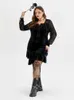 Plus size jurken plus formaat kleding gothy hallown fluwelen spider web mesh fluwelen ruche zoomjurk voor vrouwen vintage mini jurk gotische kleding y240510