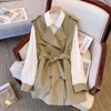 Trench femminili Coats Autumn Spring Autumns Women Fashion Casual Workswear Shirt Shirt a due pezzi set di gilet femminili set Khaki 4xl