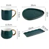 Tassen Keramik Tasse Gericht Set Nordic Green Water Ware Kaffee Rechteckschale kleine Löffel Geschenkbox Home Bar Dekoration Tee