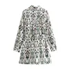 Grundläggande casual klänningar Kvinnor Långärmad tryckt miniklänningskjorta Stil Långärmar Elastisk smal passform Midja Temperatur NEWL2405