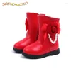 Boots JGSHOWKITO Winter Rubber For Girls Warm Cotton Inside Big Kids With Flowers Beaded Princess Sweet Children