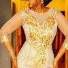 arabic aso ebi plus size gold sparkly mermaid evening dresses sheer neck prom dresses lace formal party second reception gowns zj265 2449