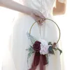 Decorative Flowers Bridesmaid Gold Hoop Bouquet For Wedding Bridal Shower Ceremony Artificial Rose Flower Wreath Front Door Wall Decor