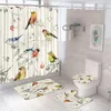 Tende da doccia 4 pezzi set tende set cinese uccello fiori uccello farfalla pavone bagno bagno con tappeto tappeto da bagno coperchio coperchio