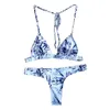 Kvinnors badkläder Kvinnor Bogsett Swimsuit Print Flowers Bandage Bikini Set Beach Leopard Top