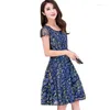 Vestidos de festa vermelhos 2024 Robe Vinho Femme Manga curta verão Casual Printing Dress Floral Dress Chiffon Plus Tamanho Vestidos Mujer FYY540