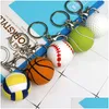 PARTINE Favor PVC Ball Kecheschains Sports Baseball Tennis Basketball Keychain Pendant Lage Decoration Key Chain Keyring Drop Livrot Ho Dhuqg