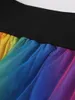 Skirts Tonval Vintage Multicolor Mesh Overlay Rainbow Long For Women 2024 Elastic Waist Pleated Casual Skirt