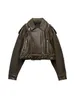 Damesleer 2024 Leervrouw Faux Jacket Chic Vintage Korte revers Zipper riem Biker Coats Fashion Streetwear Mujer