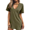 Casual Dresses Women's Summer Sexy Deep V Neck Short Sleeved Loose Dress Women Elegant