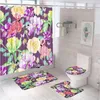 Shower Curtains Flamingo Curtain Bath Mat Set Animal Blue Flower Couple Bathroom Screen Toilet Lid Cover Anti-slip Carpet Flannel Rug Pad