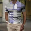 Fashion MenS Polo Striped Plaid Print Vintage Clothing HighQuality Top Street Casual Short Sleeved Loose Oversized Shirt 240429