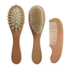 Nouveau-né bébé en laine naturelle bébé brosse en bois peigne brosse à cheveux nouveau-nés