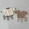 Ensembles de vêtements nouveau garçon de couleur solide mignon à manches longues décontractées coton pur bébé fille à motifs simples pantalon à la mode 2 pièces pour enfants pajamasl2405
