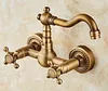 Kitchen Faucets Antique Brass Wall Mounted Dual Cross Handles Swivel Bathroom Sink Basin Faucet Mixer Tap Atf006