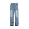 Mönster ben jeans byxor för män kvinnor 1: 1 högkvalitativa tvättade joggarbyxor