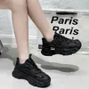 Casual Shoes Flat Platform Women Leisure Chunky Sneakers Leather High Heels Round Toe Lace Up Solid Vulcanize Plus Size