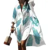 Casual Dresses Women Loose Fit Dress Resort Style Leaf Print Semester Beach Cover-Up For Long Hides Shirt Type