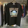 Rhude Mens Designer T Shirt Workout for Men Shirts Camiseta Camiseta 100%Camas de algodón Vintage Manga corta Us Size Mxyx Mxyx