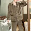 Home Clothing Men Letter Winter Pajamas Set Coral Fleece For Men's V-neck Fluffy Coat Long Pants Sleepwear Casual Loungewear