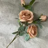 Fleurs décoratives Purple Artificiel Branch Silk Rose Décoration de mariage DIY ARGAGE DE FLORICES DIY Fall Fall Fat Home