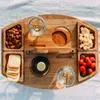 Decorative Plates INS Home Garden Picnic Table Wooden Portable Outdoor Folding Fruit Snack Tray Camping Wine Decoration