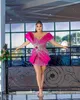 Aso Ebi 2024 Fuchsia оболочка выпускной платья короткие мини -бисера