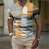 Vintage splicing gestreepte plaid 3D -geprinte polo shirts voor mannen kleding mode dames streetwear blok grafisch polo shirt boy tops 240429