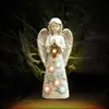 Voveexy Figurine Statua na zewnątrz, rzeźba ogrodowa słoneczna z 7 diodami LED Widocznie Znak Modlitwa Anioła Dekor
