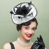 Berets Vintage Schwarze Hochzeit Brauthüte für Frauen Federn Faszinatoren mit Haarnadel 2024 Party Haarzubehör