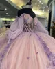 Новый стиль из бисера-кристаллов аппликации пухлые шариковые платья Quinceanera платья с длиной до плеч с полными рукавами вечерние платья.