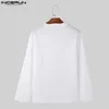 Herren-T-Shirts Incerun Tops 2024 koreanischer Stil modische Herren V-Neck plissierte Camiseta lässig Solid bequem bequeme Langarm T-Shirts S-5xl
