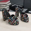 Velvet Bow Designer Sandals 12.5cm High Heels Sandal 4cm Platform Sandale Summer Beach Shoes Mediterranean Print Block Heeled Party Dress Shoes Top Mirror Quality