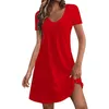 Casual Dresses Women's Solid Color 3/4 Sleeved With Pockets Summer Youthful Elegant Boho Beach V-Neck Vestidos Cortos