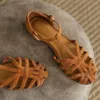 Casual skor kvinnors naturliga mocka läder smala band flätade t-rem lägenheter sandaler runda tå kvinnliga skor sommar för kvinnor