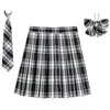 Jupe à plis à carreaux avec cravate bowtie xs 5xl harajuku preppy mini uniformes scolaires japonais filles jupe kawaii 240508