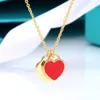 S925 Silver TiffanyJewelry Heart Pendants Email Love Double Collier Femelle CNC Steel Se joint Sceau 18K Real Gol