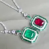 KQDANCE RECTANGLE 1216mm Lab Green Gem Emerald Red Ruby Diamond Pendants Zircon Tennis Chain Halsband Lyxiga smycken för kvinnor 240507