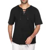 Chemises décontractées pour hommes Tops à capuche Fashion Line-manches courtes Blouse d'été Cotton Linn à crampons à cordon Tie à plage Camisas Caballero Caballero