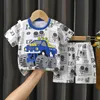 2024 Kids Boys Girls Summer Pajamas Cute Cartoon Print Short Sleeve TShirt Tops with Shorts Toddler Baby Clothing Sets 240511