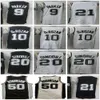 Retro Vintage David 50 Robinson Tony 9 Parker Manu 20 Ginobili Basketball Jerseys Black White Grey Shirt