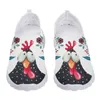 Chaussures décontractées Instantarts Cartoon drôle Rooster / Poulet Print pour femmes Locs Floral White Summer Mesh Zapatos Planos