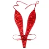 Lingerie pour femmes de maillot de bain pour femmes micro bikini body en cuir breveté métallique brillant