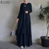 Bainha irregular Long Dress Dubai Turquia abaya hijab vestido de enorme zanzea feminino de manga longa Muslim Kaftan maxi vestidos 240508