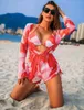 Costume da bagno femminile da bagno a maniche lunghe 3 pezzi costume da bagno per donne 2024 cover-up a maglie in bikini set da bagno estivo