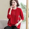 Kvinnors stickor vår och hösten casual tröja Moderkläder Tvådelar Set Women Sweaters Chinese Style Bottoming Cardigan 5xl
