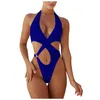 Swimons de maillots de bain pour femmes du maillot de bain découpé en une pièce Bikini Halter High Waist Beachwear Monokini Push Up Tummy Control